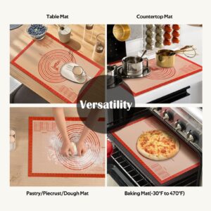 Non-slip Silicone Pastry Mat Extra Large with Measurements 16''By 26'' for Silicone Baking Mat, Counter Mat, Dough Rolling Mat,Oven Liner,Fondant/Pie Crust Mat By Folksy Super Kitchen Red