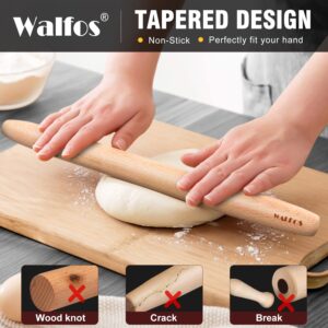 WALFOS French Rolling Pin and Silicone Baking Mat Set, Non-Stick Beech Wood Rolling Pin 17 Inch and Pastry Mat for Best Pie Crust, Cookie, Pasta and Pizza Dough