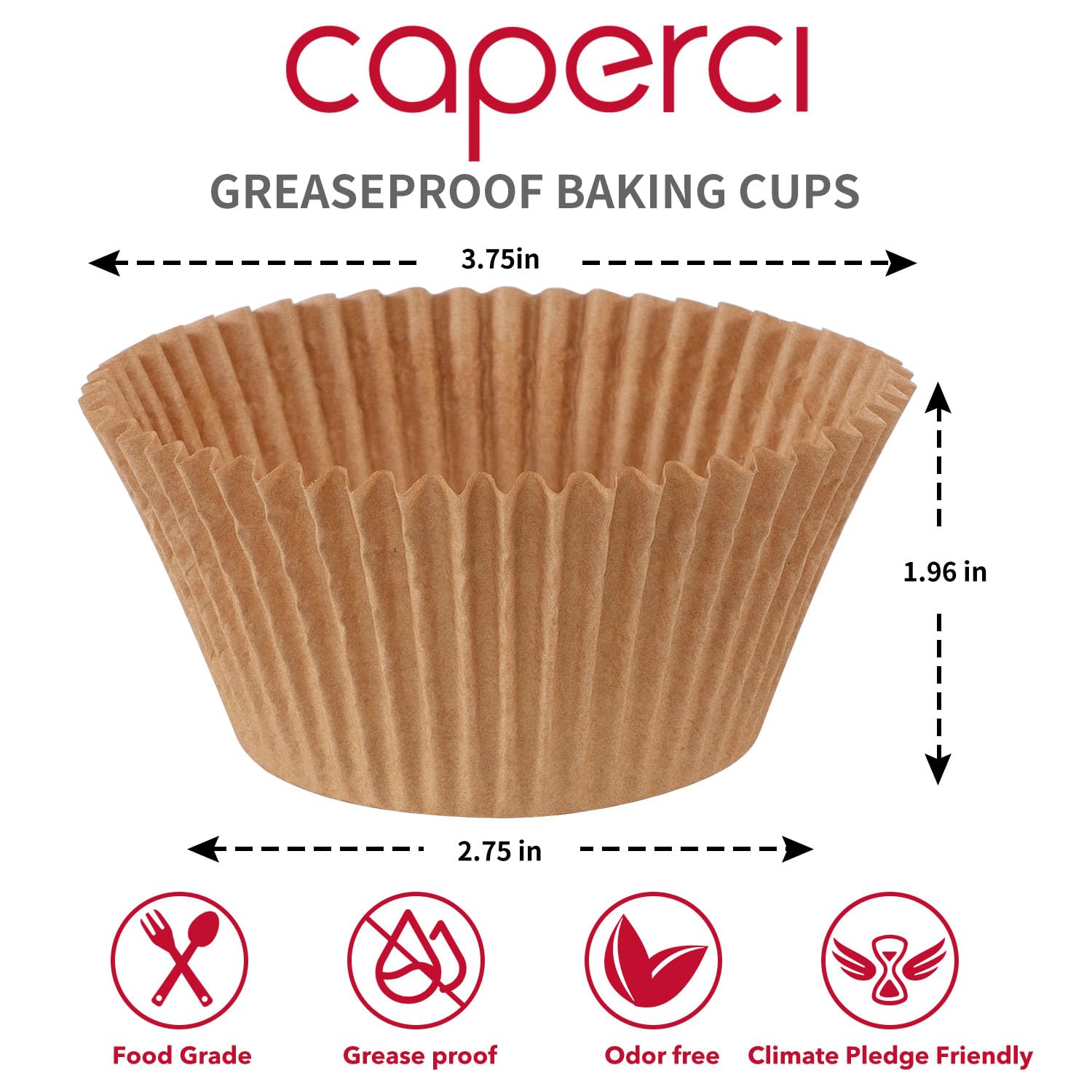 Caperci Jumbo Cupcake Liners Natural Muffin Baking Cups 300-Count, No Smell, Food Grade, Upgraded Grease-Proof Paper (Natural)