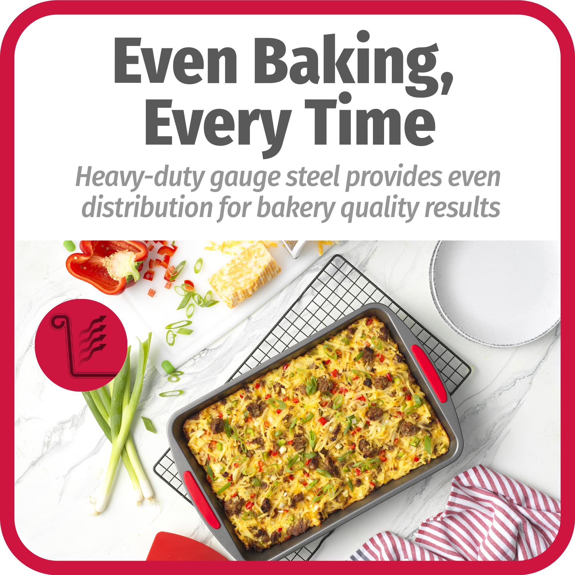 Goodcook Mega Grip 13" x 9" Nonstick Steel Cake Baking Pan with Silicone Grip Handles, Gray