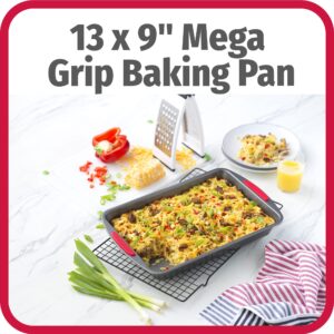 Goodcook Mega Grip 13" x 9" Nonstick Steel Cake Baking Pan with Silicone Grip Handles, Gray