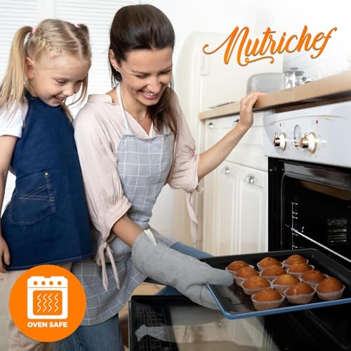 NutriChef 8-Piece Nonstick Stackable Bakeware Set - PFOA, PFOS, PTFE Free Baking Tray Set w/Non-Stick Coating, 450°F Oven Safe, Round Cake, Loaf, Muffin, Wide/Square Pans, Cookie Sheet (Blue)