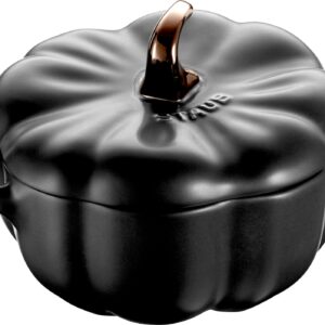 STAUB 0.5-qt Petite Ceramic Pumpkin, Oven & Stove Safe up to 572°F, Baking Dish, Candy Dish, Matte Black