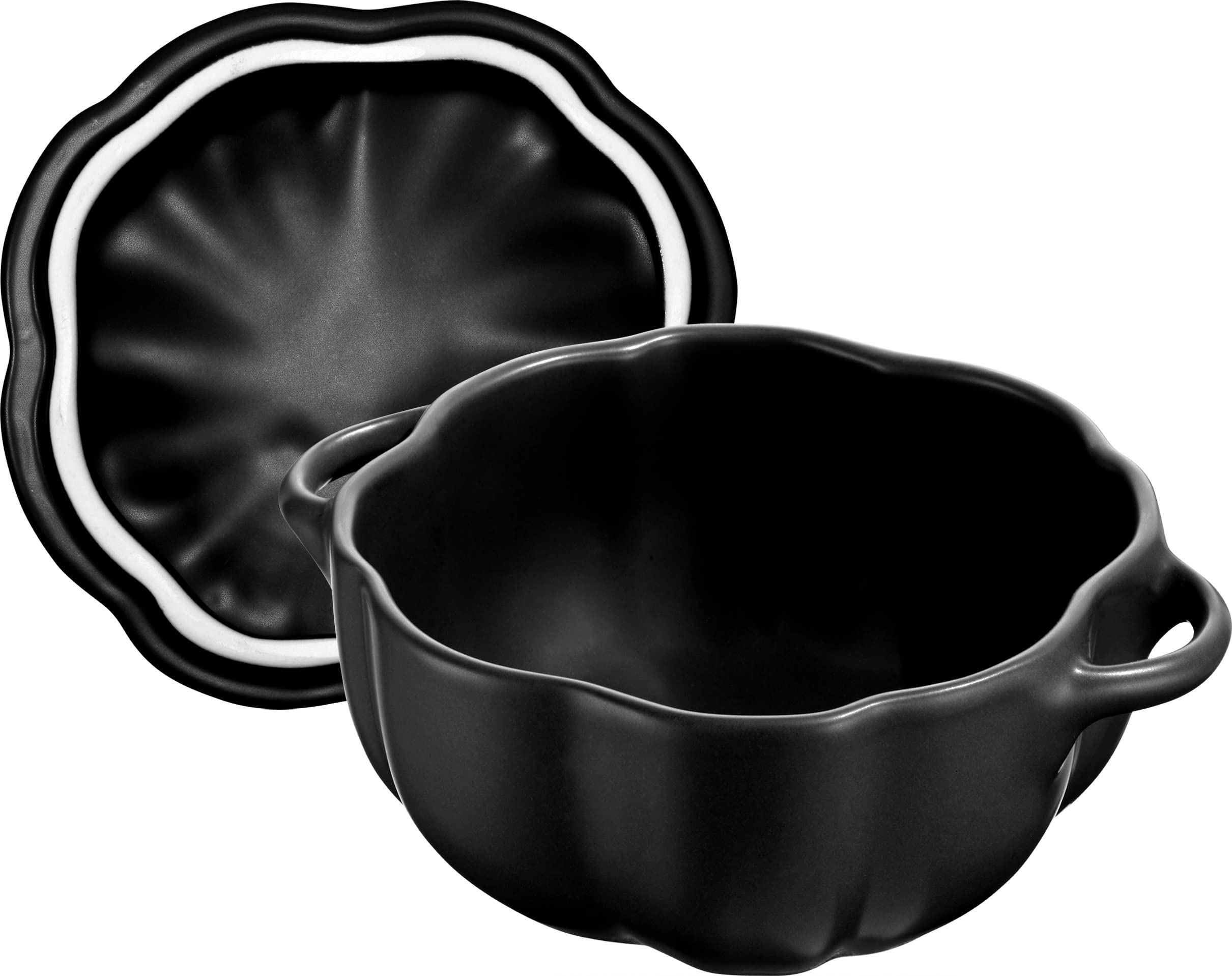 STAUB 0.5-qt Petite Ceramic Pumpkin, Oven & Stove Safe up to 572°F, Baking Dish, Candy Dish, Matte Black