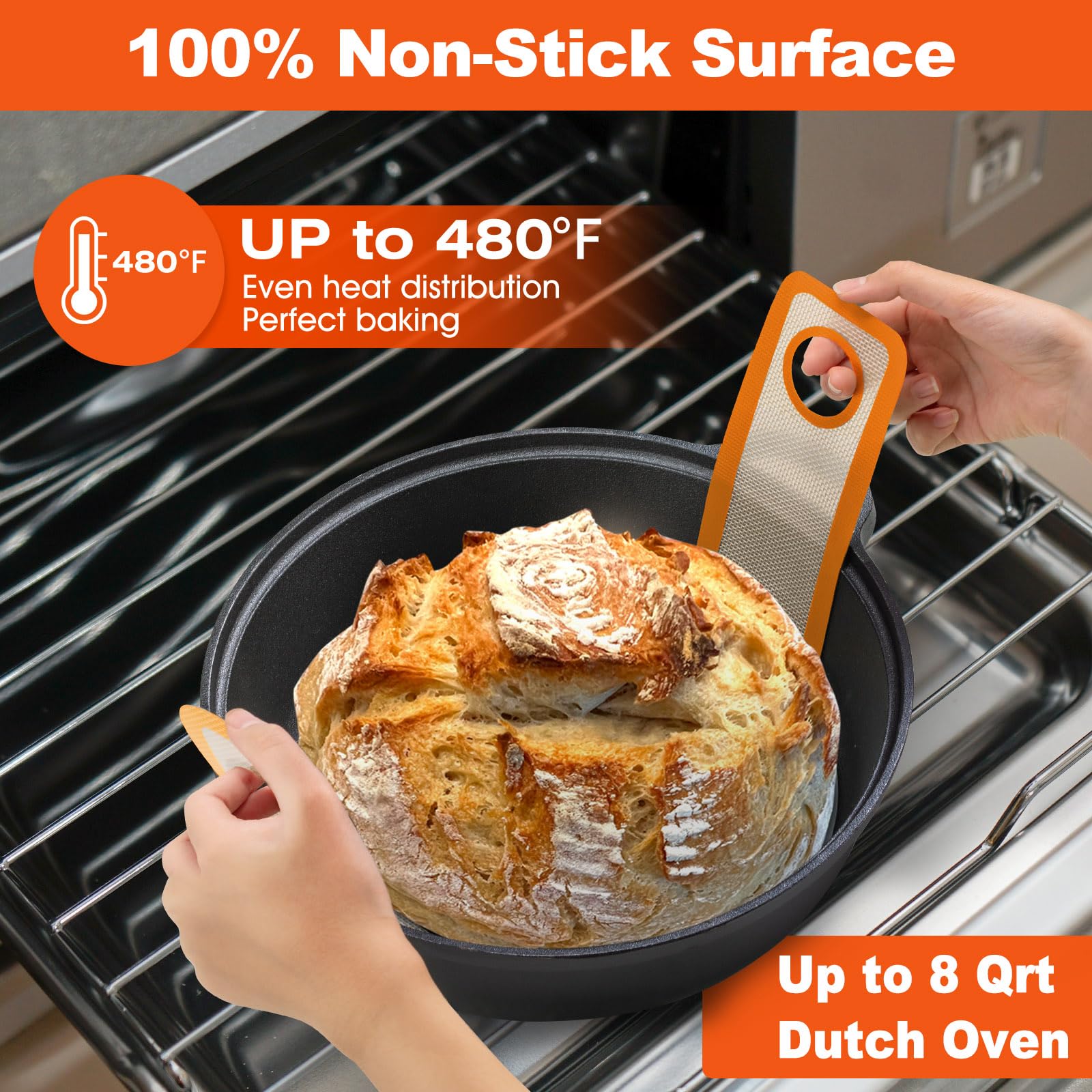 Silicone Bread Sling Dutch Oven - Best Japan Silicone. Non-Stick & Easy Clean Reusable Silicone Bread Baking Mat. With Extra Long Handles Bread Baking Sheet Liner, 2 Mix Colour set Transferable Dough