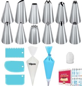 tingjia piping bags and tips set, cupcake piping tips cake decorating kit with 12 cake frosting icing tips, 11 pastry bags, 3 cake scrapers, 1 reusable couplers for baking