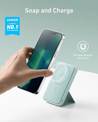 Anker 622 Magnetic Battery (MagGo), 5,000mAh Foldable Magnetic Wireless Portable Charger with Stand and USB-C Port (On The Side), Magsafe-Compatible for iPhone 15/14/13 Series