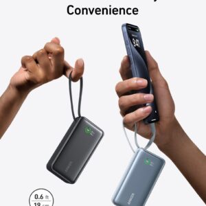 Anker Nano Power Bank, 10,000mAh Compact Portable Charger Battery Pack with Built-in USB C Cable, 30W Max Output with 1 USB-C, 1 USB-A, Compatible for iPhone 15 Series, MacBook, Galaxy, for Travel