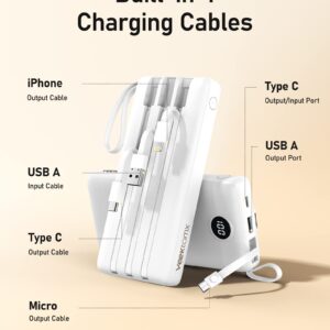 VEEKTOMX Portable Charger Built-in Cables, 20000mAh Power Bank for iPhone, USB C Fast Charge Battery Pack, Travel Essentials Backup Battery Bank, Compatible with iPhone 15/14, Samsung, Andriod, Etc