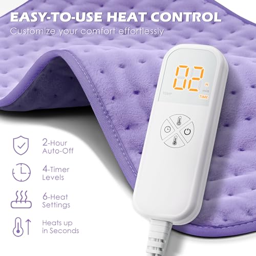 Heating Pad for Back Pain Cramps Relief - Electric Heating Pad for Neck/Shoulder/Muscle Pain - 6 Heat Settings, Auto Off, Moist Heat Options, Machine Washable, Christmas Gifts for Women,Mom,Sister -XL