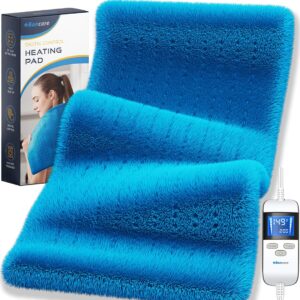 boncare® lcd digital control 12” x 24” heating pad for cramps and back pain relief with auto shut off large size 6 temperature settings 6 timers super soft velvet moist/dry hot heat pad (blue)