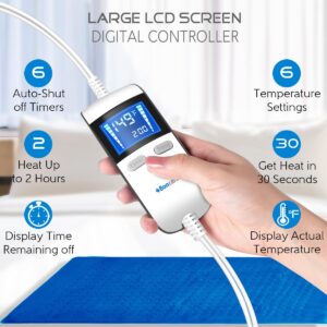 Boncare® LCD Digital Control 12” x 24” Heating Pad for Cramps and Back Pain Relief with Auto Shut off Large Size 6 Temperature Settings 6 Timers Super Soft Velvet Moist/Dry Hot Heat Pad (Blue)