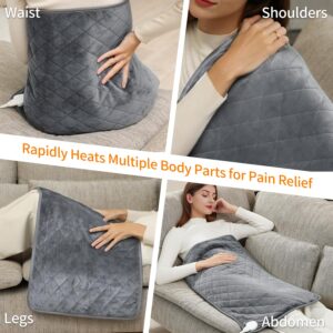 Focbeo Heating Pad for Back Pain Relief, 17''x33'' Extra Large Electric Heating Pad for Cramps, Neck, Shoulder 6 Heat Settings with Auto Shut Off, Machine Washable, Grey