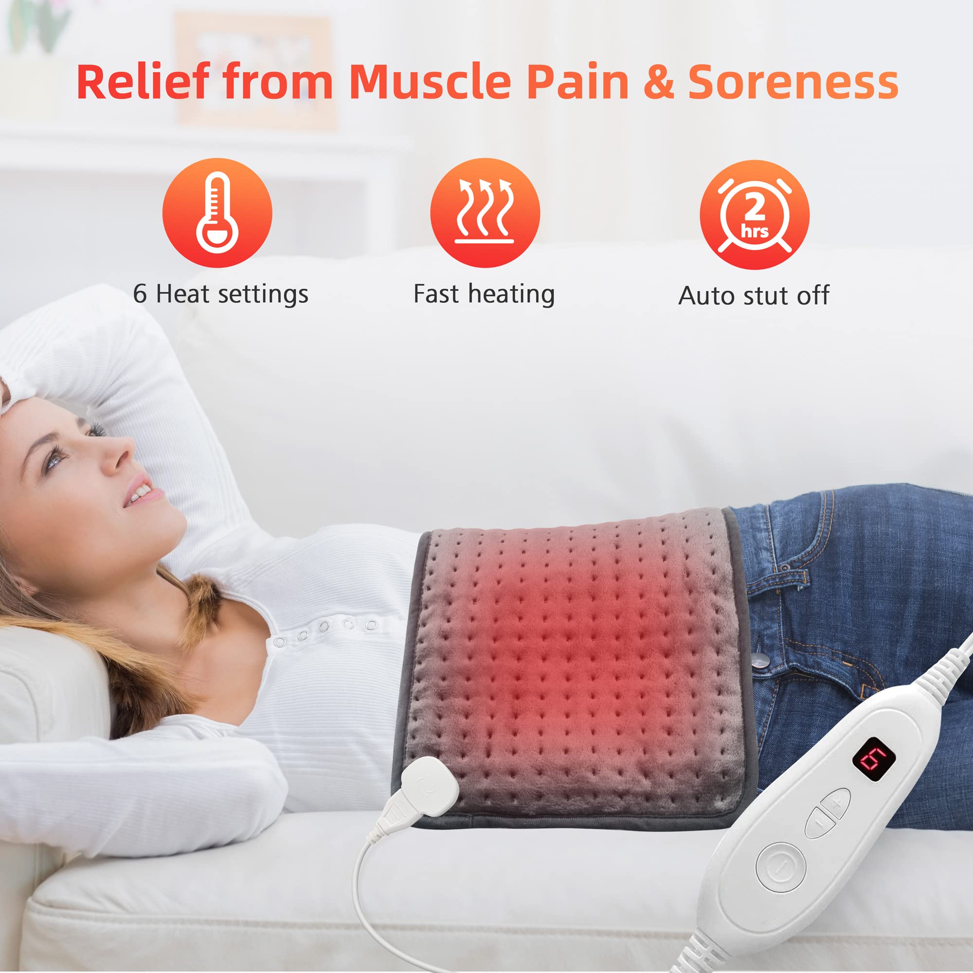 Comfier Heating Pad for Back, Heat Pad for Back with 6 Heat Settings & Auto Shut Off,Heated Back Wrap with Strap as Gift for Mom Women or Dad