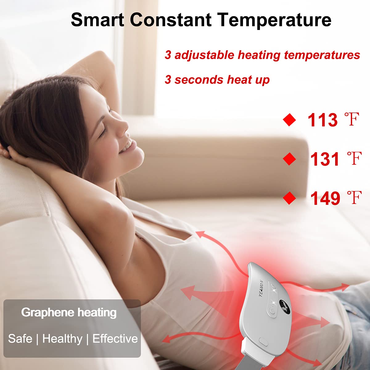 Portable Cordless Heating Pad for Cramps, Electric Waist Belt Device, Fast with 3 Heat Levels and Massage Modes, Back or Belly Women Girl(White)