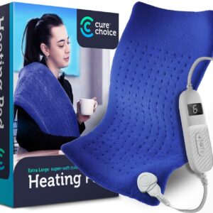 Cure Choice® Back Heating Pad for Back Pain 12"x24" XL Electric Heating Pad for Back Pain Relief, Ultra Soft Microplush Heat Pad for Back, 10 Fast Heat Settings, Auto Shut-Off, Washable, Royal Blue