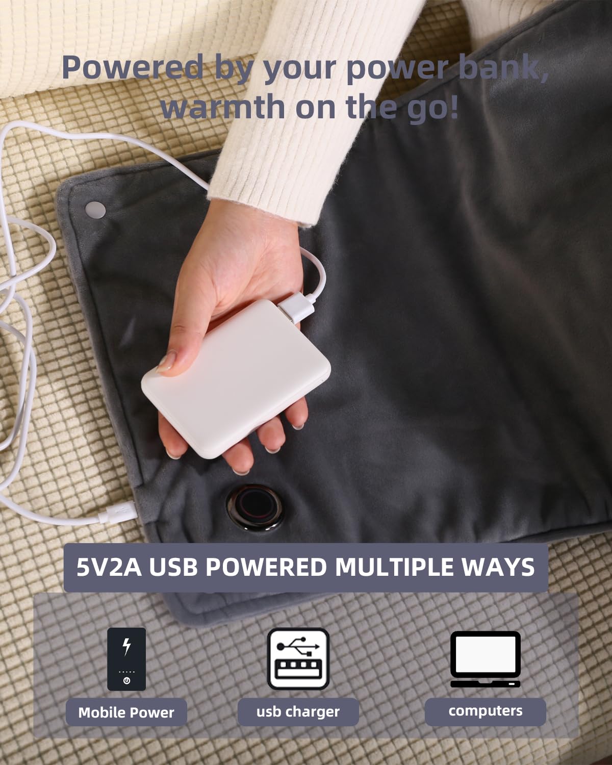 USB Heating Pad for Back,Neck,Shoulder,Abdomen,Knee and Leg Pain Relief,3 Heat Settings and Auto-Off, Machine Washable, Gifts for Women Men Mom Dad,12" x 24"