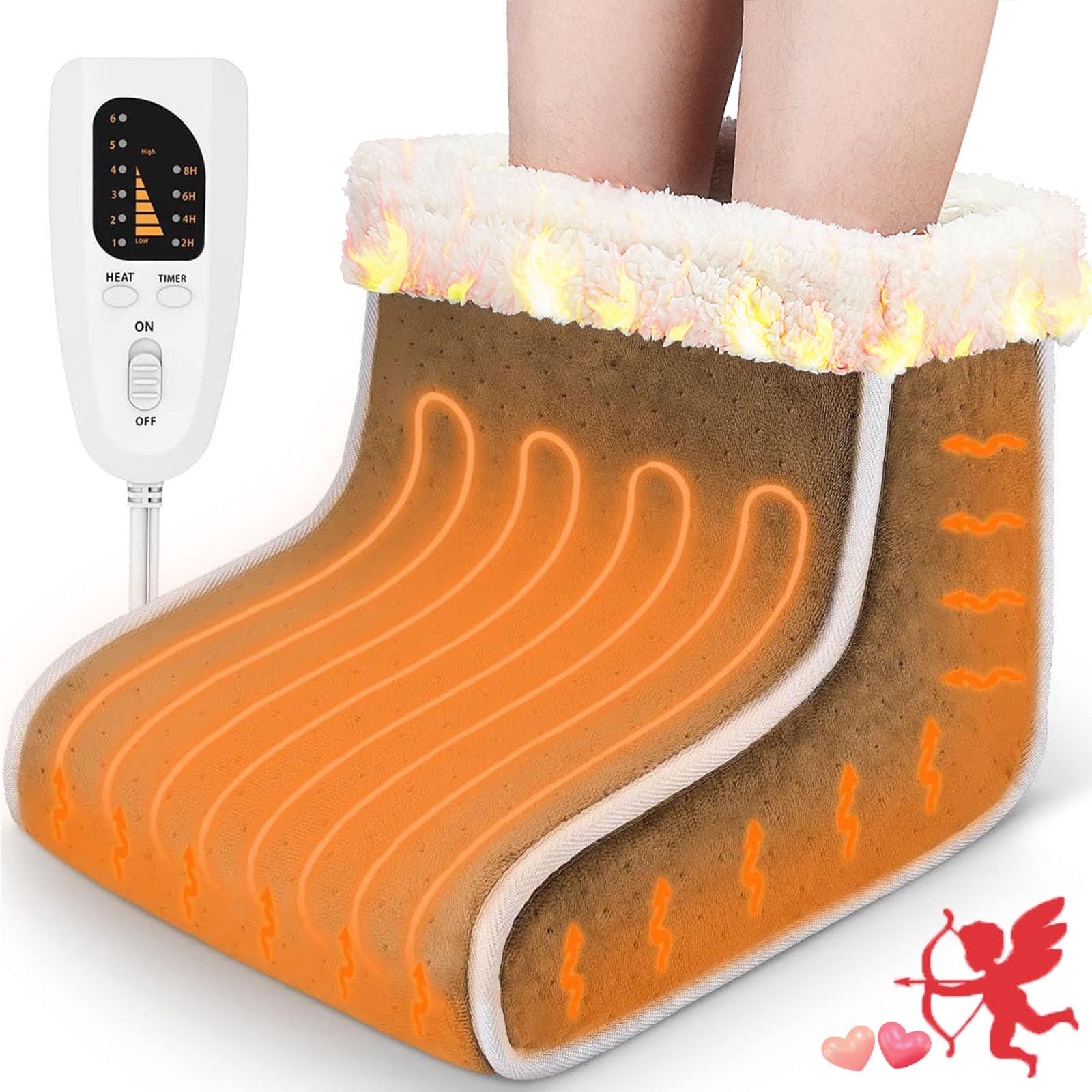 Electric Foot Warmer, Rapid Heating Pad for Feet, 6-Level Heating Feet Warmers Washable, Heated Slippers Valentines Day Gift for Women Men, Heated Foot Warmers for Bed/Office, Safety, Detachable