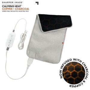 Calming Heat Copper + Charcoal Vibrating Heating Pad by Sharper Image- Weighted Electric Heating Pad, 9 Settings- 3 Heat, 6 Massage- 18 Relaxing Combinations, 12” x 24", 4 lbs