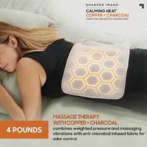 Calming Heat Copper + Charcoal Vibrating Heating Pad by Sharper Image- Weighted Electric Heating Pad, 9 Settings- 3 Heat, 6 Massage- 18 Relaxing Combinations, 12” x 24", 4 lbs