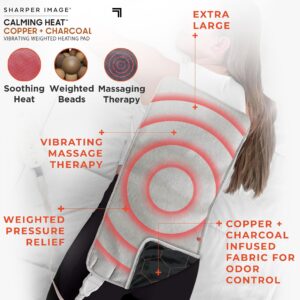 Calming Heat Copper + Charcoal Vibrating Heating Pad by Sharper Image- Weighted Electric Heating Pad, 9 Settings- 3 Heat, 6 Massage- 18 Relaxing Combinations, 12” x 24", 4 lbs