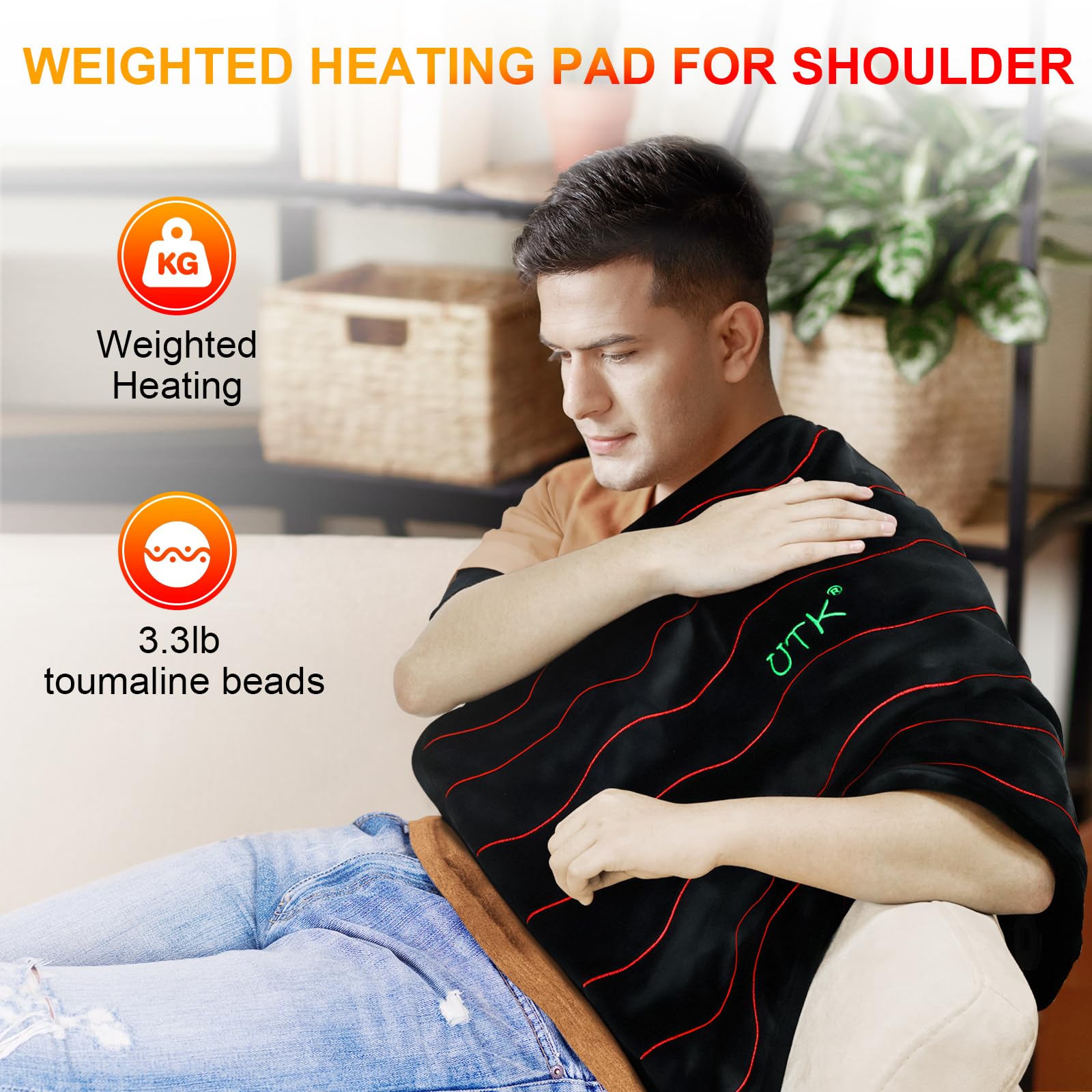 UTK Heating Pad for Back Pain Relief with Far Infrared Therapy, Infrared Heating Pad with Tourmaline, 2H Auto-Off for Shoulder, Period Cramps,Knee, Sciatica Pain Relief - 20''x24'', Gifts for Mom Dad