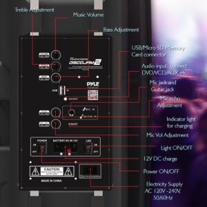 Pyle Wireless Portable PA Speaker System - 700 W Battery Powered Rechargeable Sound Speaker and Microphone Set with Bluetooth MP3 USB Micro SD FM Radio AUX 1/4" DJ lights - For PA / Party