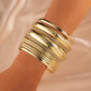 ANYILVTULI MUAYOUAUM Gold Bangle Bracelets for Women Gold Bangles Indian Jewelry Fashion Disco Bangle Bracelets for Girls Gold Bracelet for Teen Girls 70s Bracelets