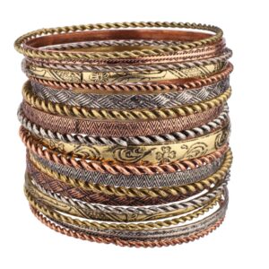 lux accessories flower mixed metal aztec multi bangle set