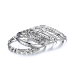 Ensoul Twisted Multiple Metal Bracelets & Bangles Set For Women 12Pcs/Set W/Clear Rhinestones