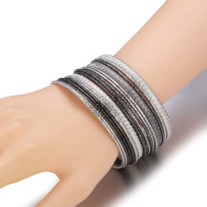 Ensoul 2.68" Inner Diameter Silver Lt Hematite Multiple Textured Metal Bracelets & Bangles Set For Women 18Pcs/Set