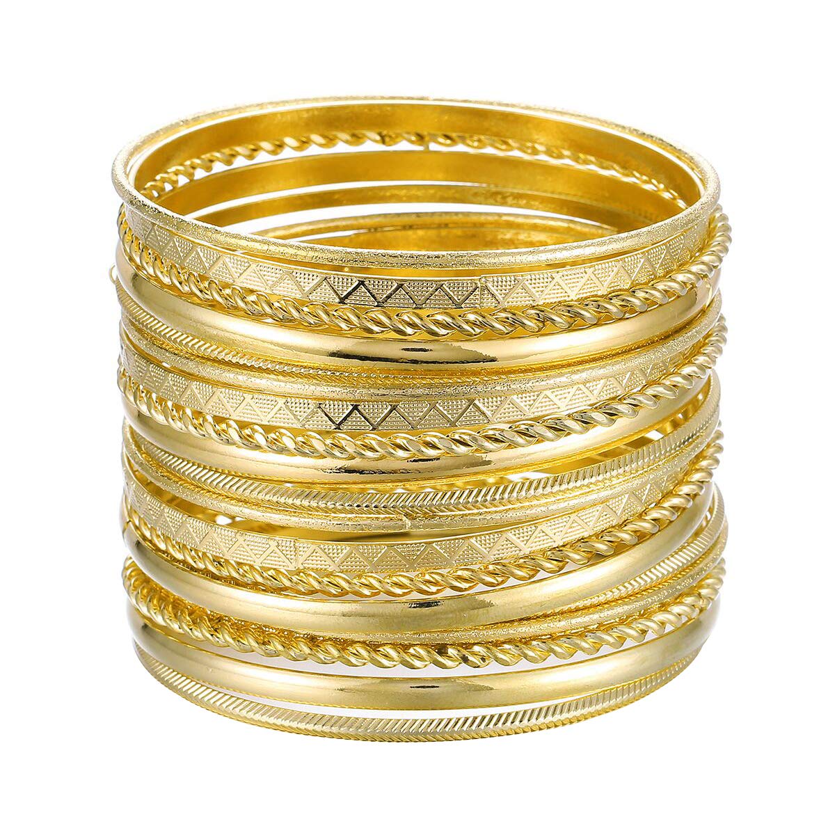 Ensoul 2.68" Inner Diameter Gold Color Multiple Metal Bracelets & Bangles Set for Women Luxury 20Pcs/Set