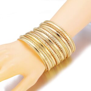 Ensoul 2.68" Inner Diameter Gold Color Multiple Metal Bracelets & Bangles Set for Women Luxury 20Pcs/Set