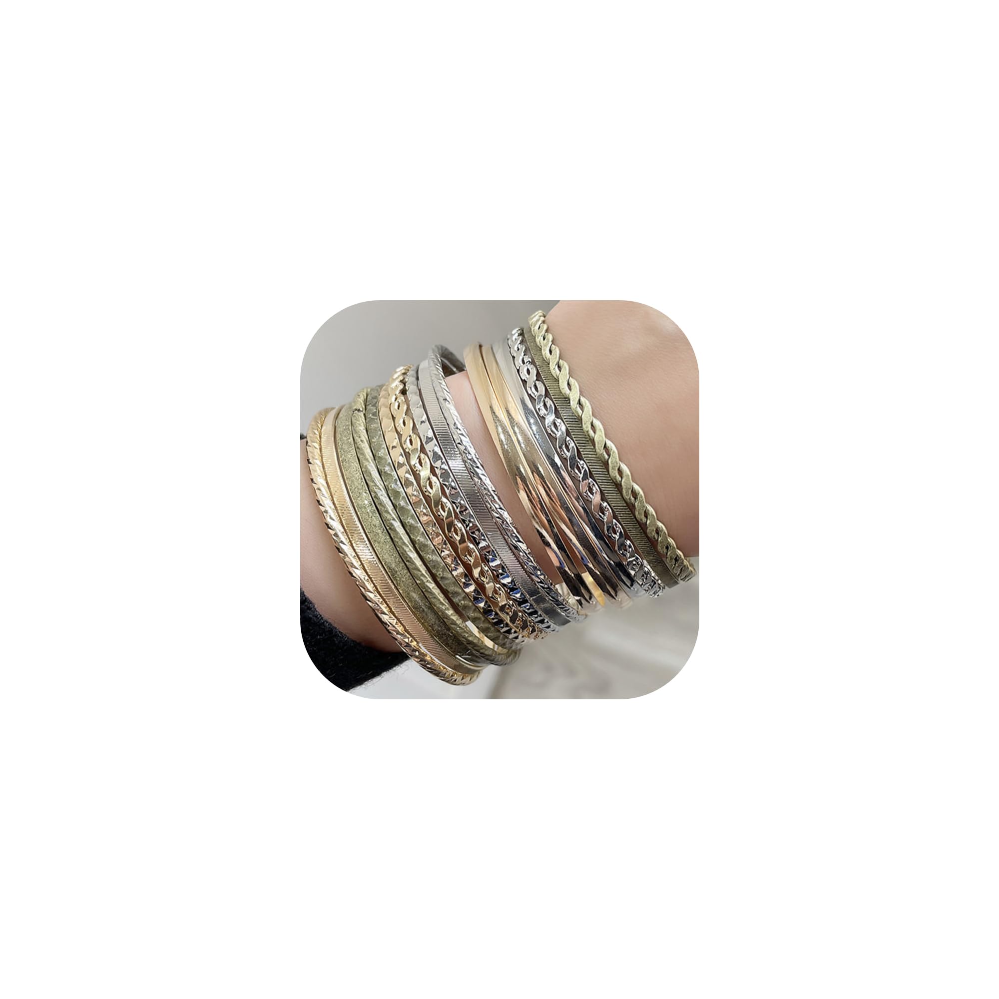 RINTOLER 16Pcs Gold Bangle Bracelets for Women - Multi Layer Stackable Textured Bracelets Boho Jewelrys Set.