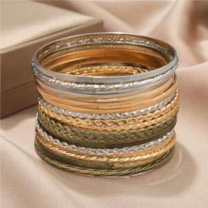 RINTOLER 16Pcs Gold Bangle Bracelets for Women - Multi Layer Stackable Textured Bracelets Boho Jewelrys Set.