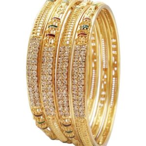 Jewar Mandi Bangles Gold Plated Silver Etching Handmade Work Bracelet Jewelry for Women & Girls (Two Tone Bangles, 2.8) (Stones with Meena Work-2, 2.8)