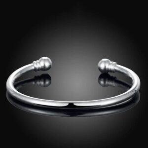 Denchy 925 Silver Bangle Bracelet, Fashion Jewelry Simple Cuff Bangles for Women Mom Wife Valentine Mothers day Gift (2pcs)