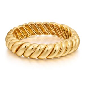 FAMARINE Gold Chunky Bangle Bracelet, Stretchable Elastic Bracelet for Women Men