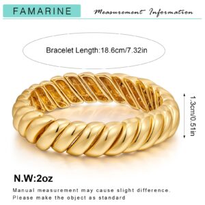 FAMARINE Gold Chunky Bangle Bracelet, Stretchable Elastic Bracelet for Women Men