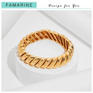 FAMARINE Gold Chunky Bangle Bracelet, Stretchable Elastic Bracelet for Women Men