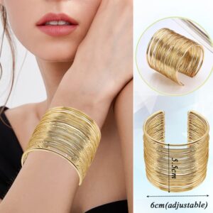 FIRAZIO 2 Pcs Cuff Bangle Bracelet for Women Open Wide Wire Bracelets Gold Wrist Cuff Wrap Bracelet