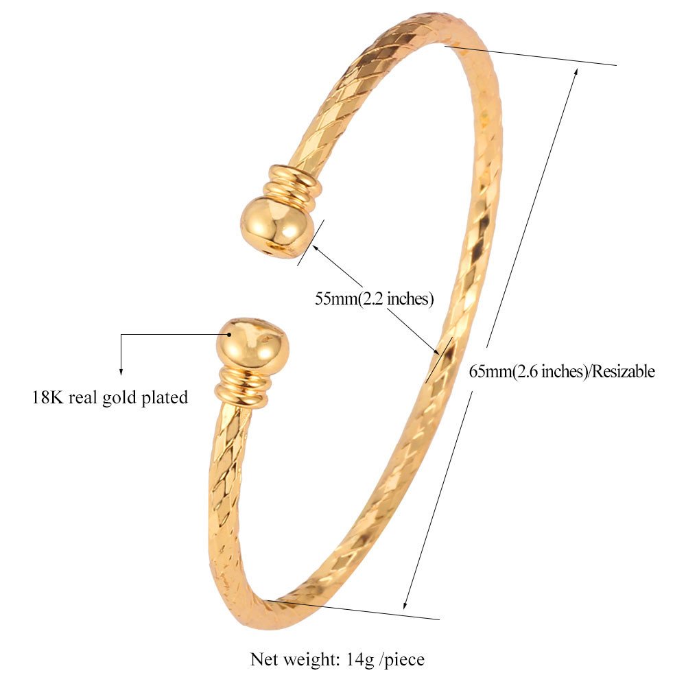 U7 Simple Cuff Bracelet 18K Gold Platinum Plated Fine Bangle Bracelet Fashion Jewelry for Women