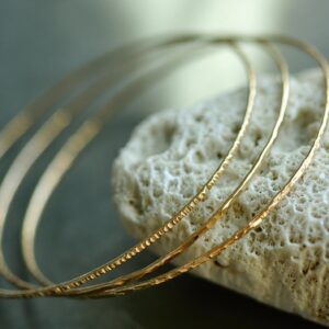 14k gold filled Bangles hammered slip on set of 3 textures, Mu-Yin Jewelry Handmade in USA (M)