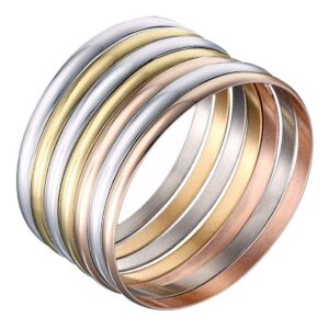 Castillna Tri-Color Silver Gold Rose Gold Bangle Bracelets for Women Christmas Birthday Gifts, 9 Inches