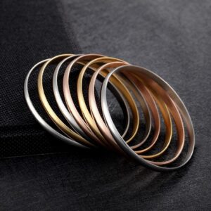 Castillna Tri-Color Silver Gold Rose Gold Bangle Bracelets for Women Christmas Birthday Gifts, 9 Inches