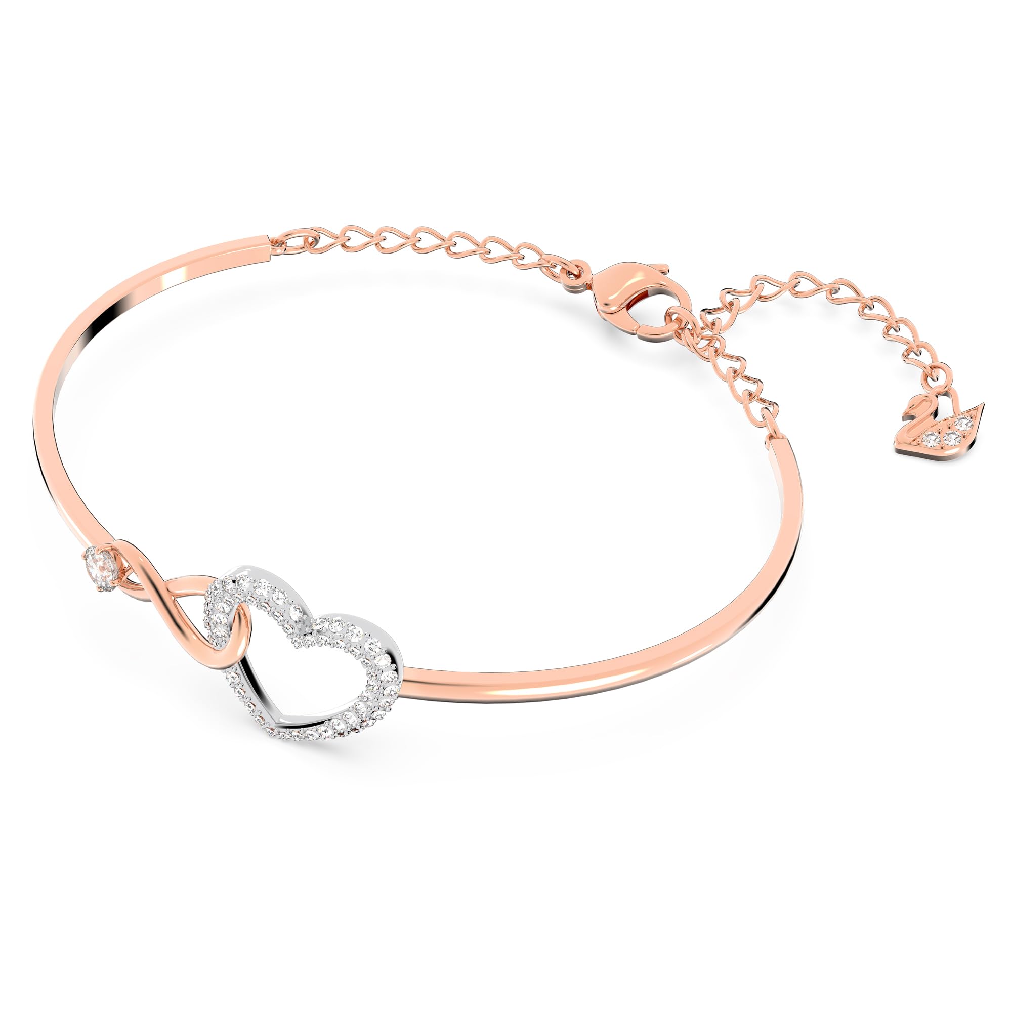 SWAROVSKI Infinity Heart Women's Bangle Bracelet with a Rose-Gold Tone Plated Bangle, Clear Crystals and Lobster Clasp