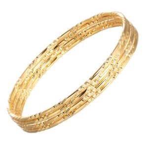 Jaline Jarlinwel 4 Sets Gold Tone Stainless Steel Multi Textured Round Bangle Bracelet Set For Women Girls