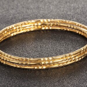 Jaline Jarlinwel 4 Sets Gold Tone Stainless Steel Multi Textured Round Bangle Bracelet Set For Women Girls