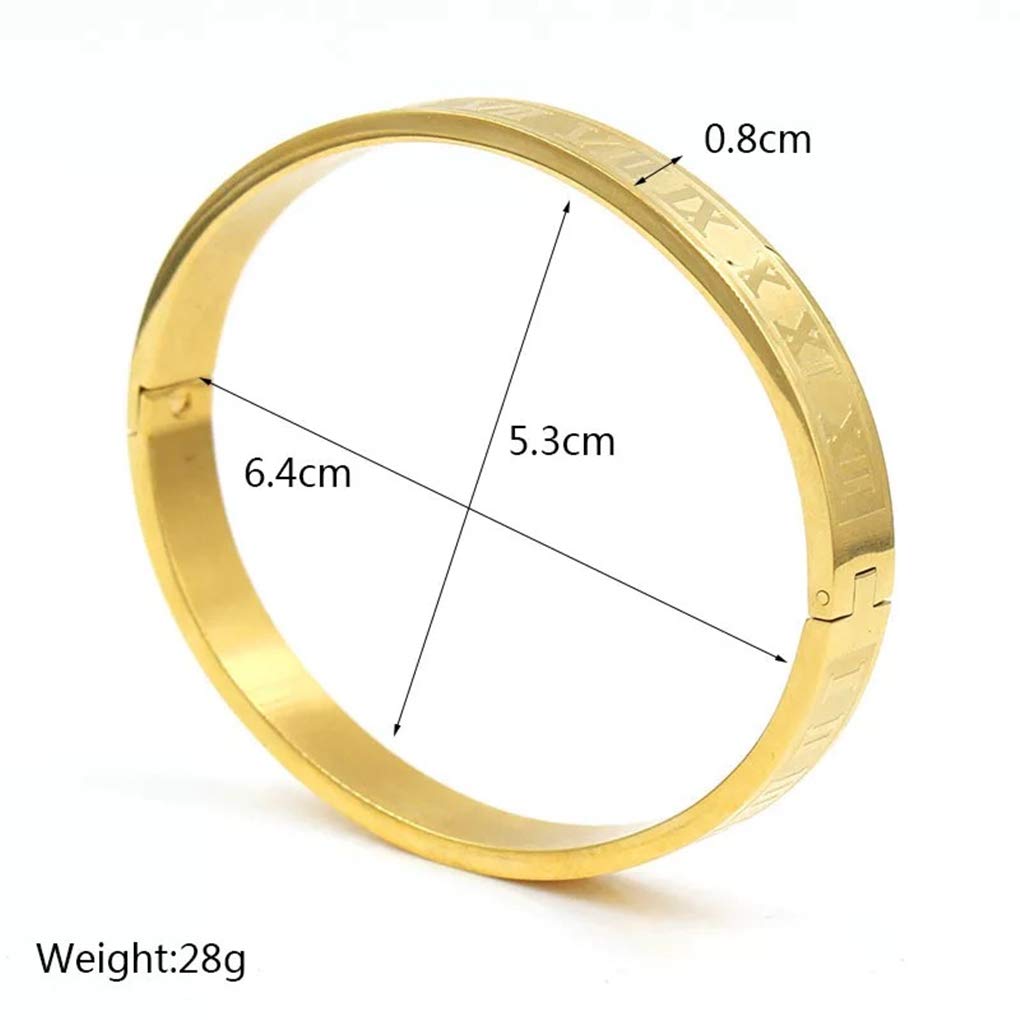 Jarlinwel Gold Silver Plated Bracelets for Men Women Roman Numeral Bangle Bracelet Stainless Steel Personalized Engraved Unisex Gift (2 Pcs Mens Gold Bangle)