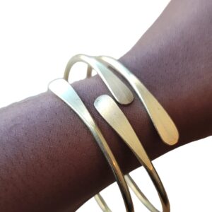 Bead It Wear It Love It 2 Raw Brass Cuff Bracelets Set, African Brass Bangles For Women, Hammered Ends Stacking Bracelets, Boho Tribal Cultural Jewelry (Set Of 2)